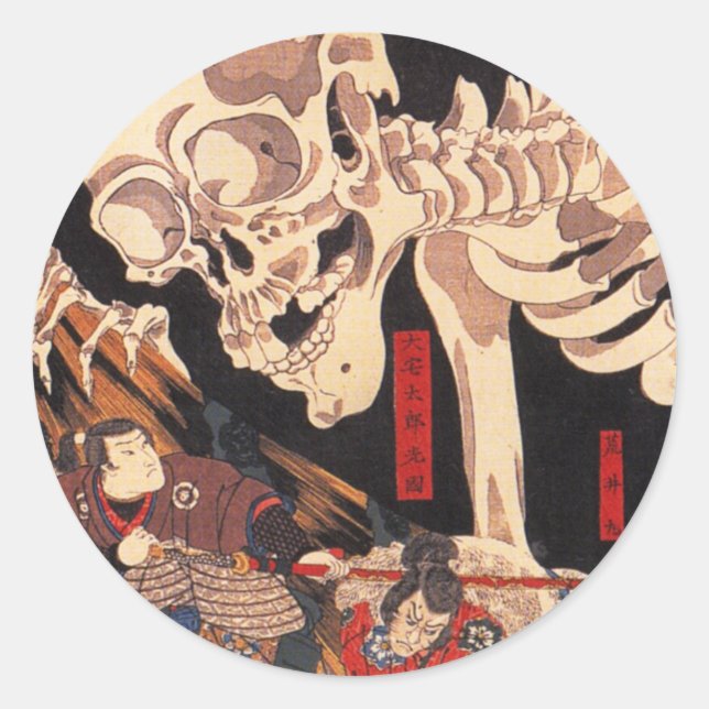 Adesivo Redondo Kuniyoshi Skeleton Stickers (Frente)