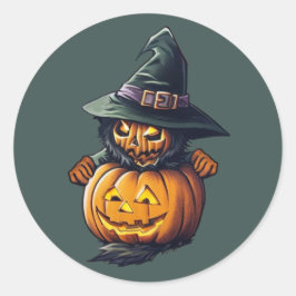 Adesivo Redondo Kürbishexe im Katzenkostüm -