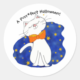 Adesivo Redondo Kute Kitty Cat Starry Night Halloween