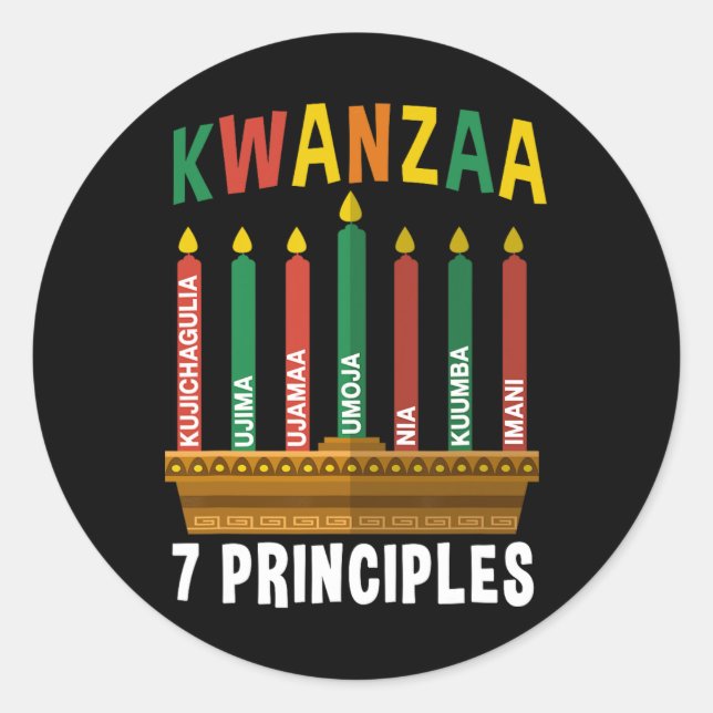 Adesivo Redondo Kwanzaa 7 Princípios Vela Kinara Pan Africanos P (Frente)