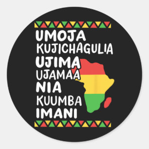 Adesivo Redondo Kwanzaa Sete Princípios Mapa Africano do Orgulho N