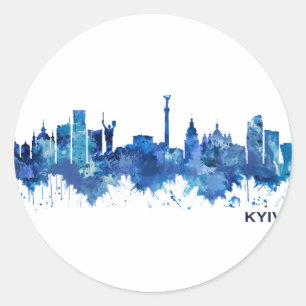 Adesivo Redondo Kyiv Ucrânia Skyline Blue