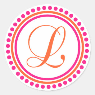 Adesivo Redondo L Monograma (Círculo Dot Rosa / Laranja)