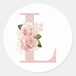 Adesivo Redondo L Monograma Floral Brilhante Rosa Dourado Feminino