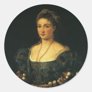 Adesivo Redondo La Bella, Duquesa de Urbino por Ticiano