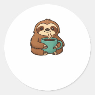Adesivo Redondo Lã-branca com Mug de Café � Cozy Animal A Relaxado