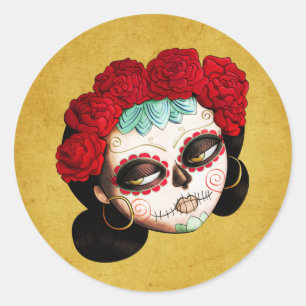 Adesivo Redondo La Catrina - Diâmetro de Los Muertos Menina