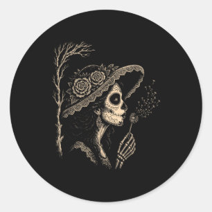 Adesivo Redondo La Catrina Sopra Desejos Dente-de-leão Vintage Eng