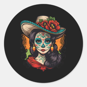Adesivo Redondo La Catrina Women Dia De Los Muertos Latina