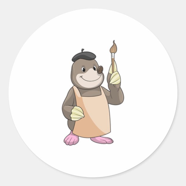 Adesivo Redondo Lã como Pintor com Pintor (Frente)