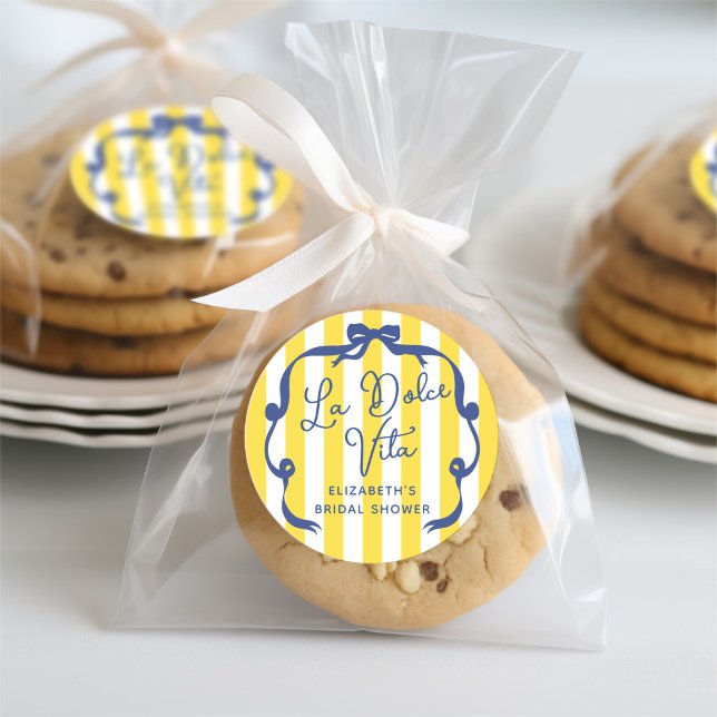 Adesivo Redondo La Dolce Vita Yellow Stripe Bridal Shower (La Dolce Vita Yellow Stripe Bridal Shower Classic Round Sticker)
