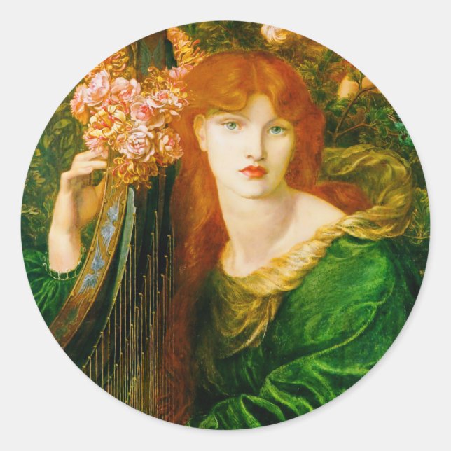 Adesivo Redondo La Ghirlandata por Dante Gabriel Rossetti (Frente)