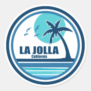 Adesivo Redondo La Jolla Califórnia Palmeira Pássaros