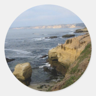 Adesivo Redondo La Jolla Cove Beach Seabirds Autocolantes Decais P