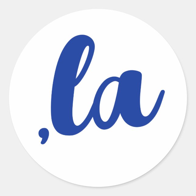 Adesivo Redondo ,la Kamala comma pronuncia texto azul (Frente)