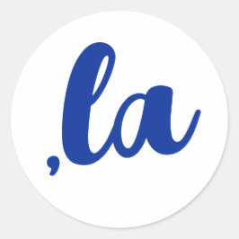 Adesivo Redondo ,la Kamala comma pronuncia texto azul