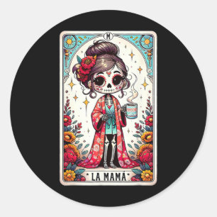Adesivo Redondo La Mamá Tarot Card Engraçado Mãe Mexicana Mãe Espa