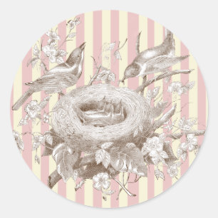 Adesivo Redondo La Petite Famille em fundo rosa e creme