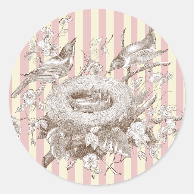 Adesivo Redondo La Petite Famille em fundo rosa e creme (Frente)