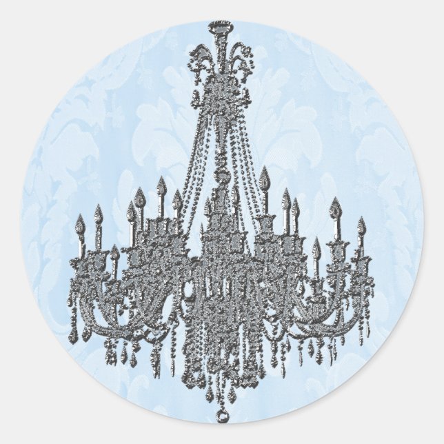 Adesivo Redondo La Silver Sparkle e Damask Blue Chandelier Seal (Frente)