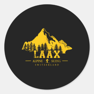 Adesivo Redondo Laax Suiça Ski Resort Alps Alpino Skiing Swi