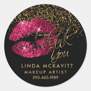 Adesivo Redondo Lábio Rosa Quente 💋 Obrigado