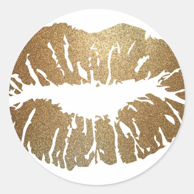 Adesivo Redondo lábios brilhantes Dourados, estilo luxo (Frente)