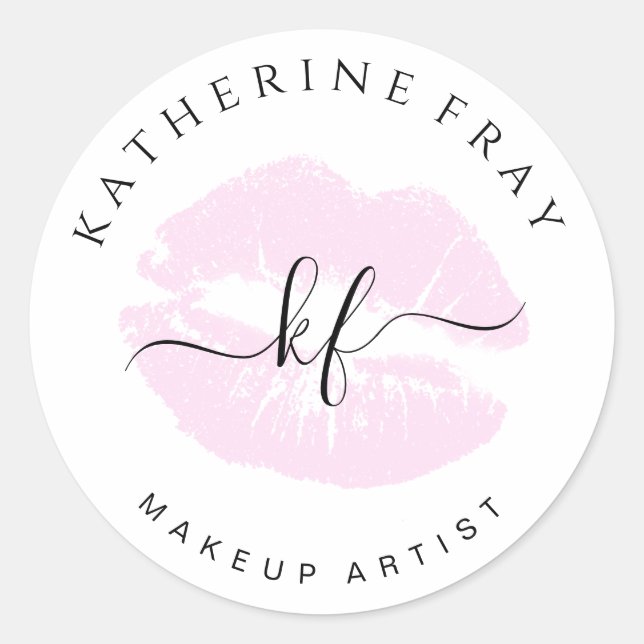 Adesivo Redondo Lábios cor-de-rosa com escrita manual Elegante (Frente)