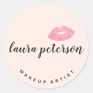 Adesivo Redondo Lábios cor-de-rosa elegantes caligrafia manuscrita