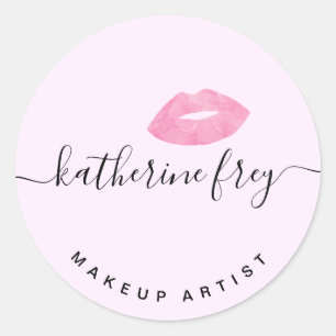 Adesivo Redondo Lábios cor-de-rosa elegantes caligrafia manuscrita