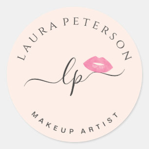 Adesivo Redondo Lábios cor-de-rosa elegantes caligrafia manuscrita