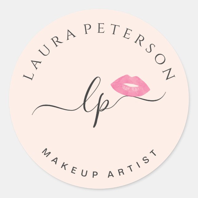 Adesivo Redondo Lábios cor-de-rosa elegantes caligrafia manuscrita (Frente)