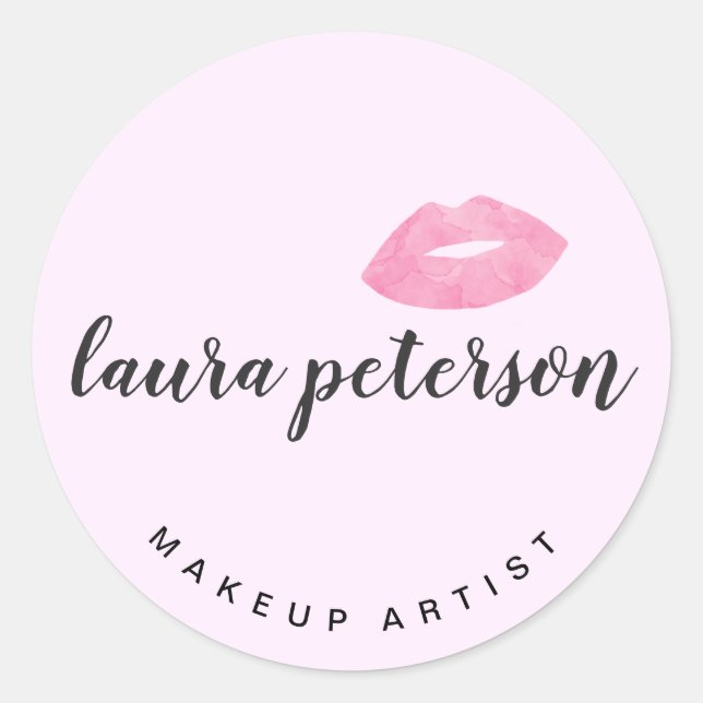 Adesivo Redondo Lábios cor-de-rosa elegantes caligrafia manuscrita (Frente)