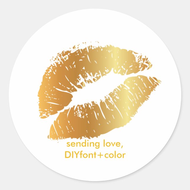 Adesivo Redondo Lábios de beijo/ouro PixDezine (Frente)