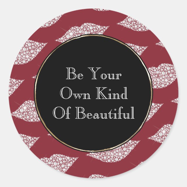 Adesivo Redondo Lábios de diamante branco vermelho (Frente)