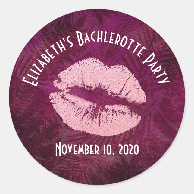 Adesivo Redondo Lábios de Lantera Sexy Rosa, Festa Glamorosa (Frente)