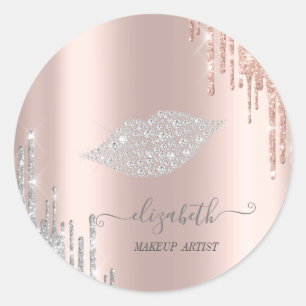 Adesivo Redondo Lábios de Moder Diamantes, Rosa Dourado Silver Dr