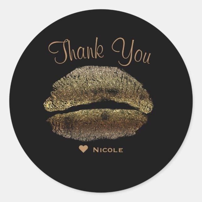 Adesivo Redondo Lábios Dourados Beijo Maquiagem Beleza Glam Chic P (Frente)