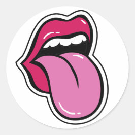 Adesivo Redondo Lábios engraçados são cor-de-rosa. A boca mostra l
