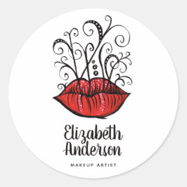 Adesivo Redondo Lábios Estranhos Estilo de Tatuagem de Tinta Gótic