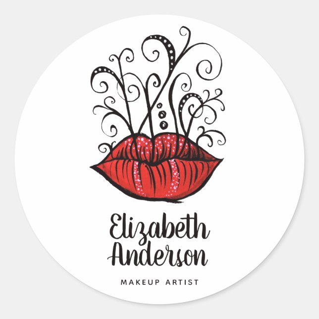 Adesivo Redondo Lábios Estranhos Estilo de Tatuagem de Tinta Gótic (Frente)