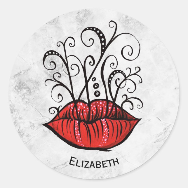 Adesivo Redondo Lábios Góticos Estranhos Tatuagem Nome Odity (Frente)