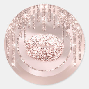 Adesivo Redondo Lábios Kiss Makeup Artist Drives Rosa Glitter