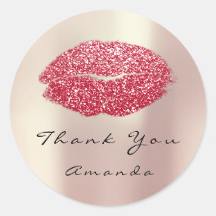Adesivo Redondo Lábios Kiss Rosa vermelha brilhante 16º Obrigado N