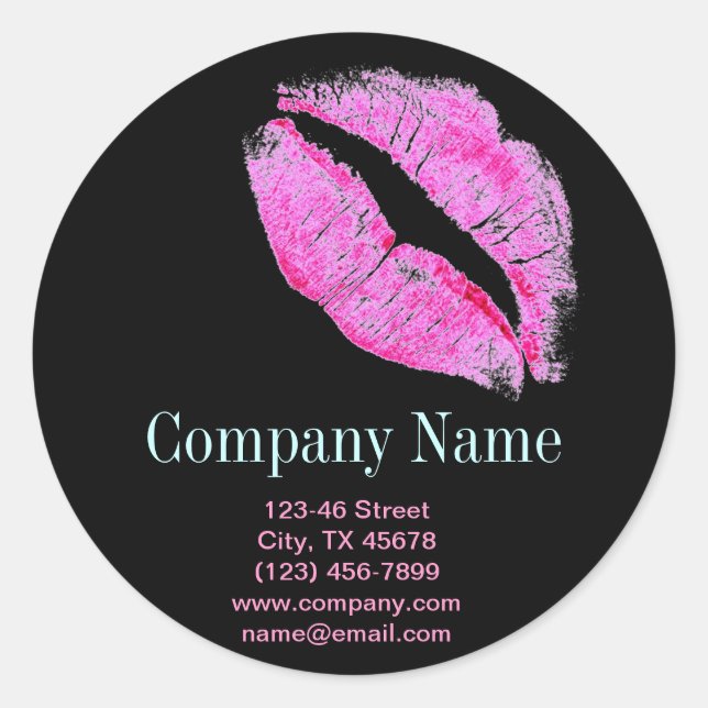Adesivo Redondo lábios rosa moderno Makeup Cosmetologista Artista (Frente)