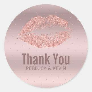 Adesivo Redondo Lábios rosa-ouro e fundo metálico Obrigado
