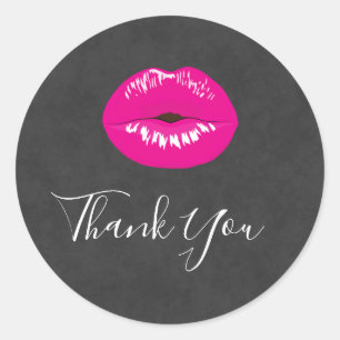 Adesivo Redondo Lábios Rosa Quente Ilustração Glamorosa Obrigad