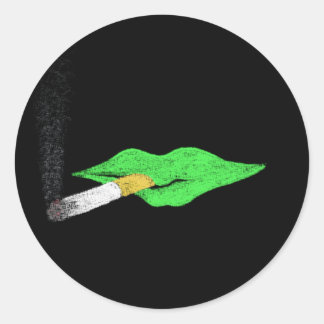 Adesivo Redondo Lábios Verdes Fumando