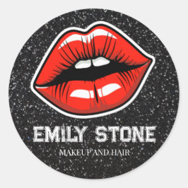 Adesivo Redondo lábios vermelho maquiador com brilho