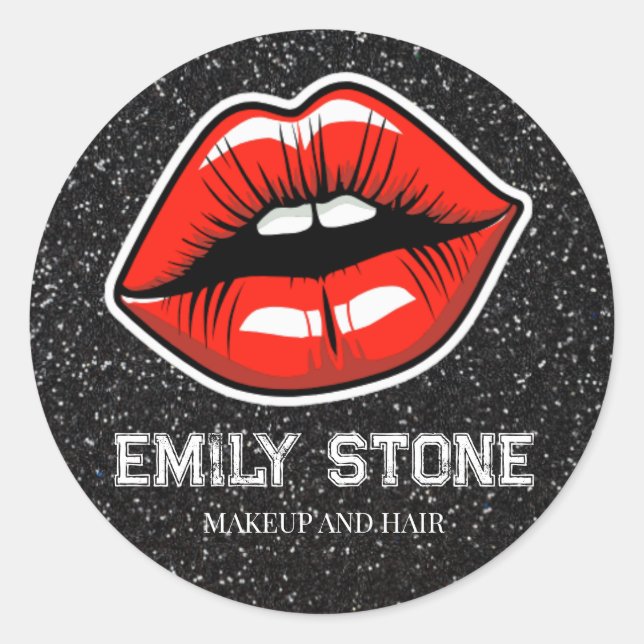 Adesivo Redondo lábios vermelho maquiador com brilho (Frente)